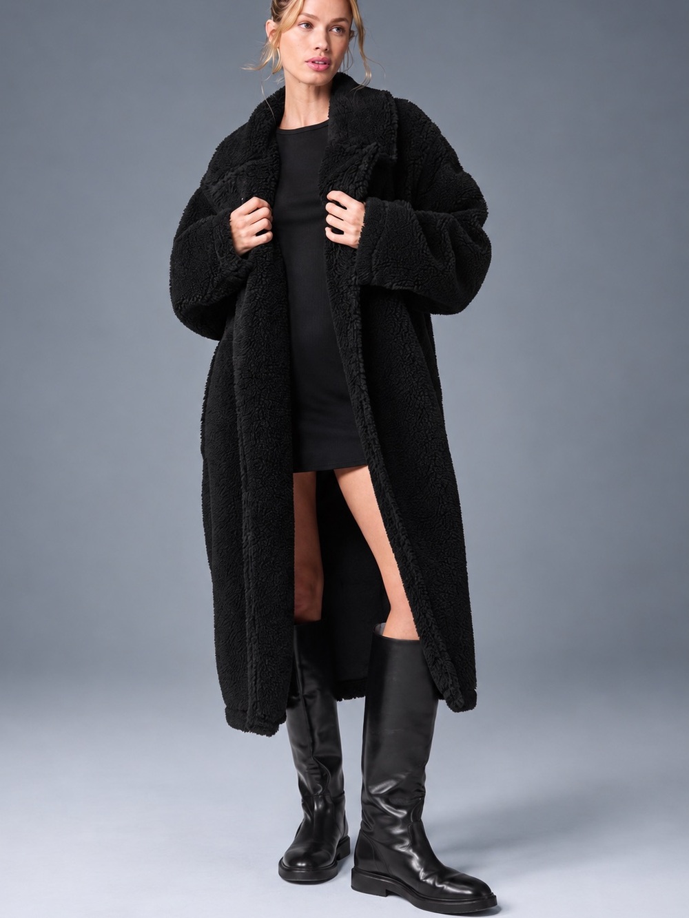 Alo Oversized Sherpa Trench Coat Black Size Small
